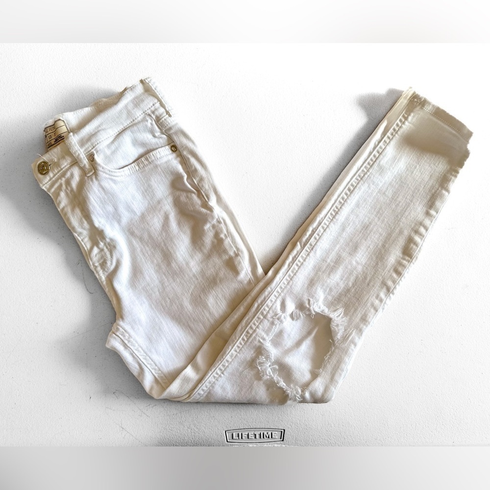 Free People Ripped Knee Jeans | High Rise Skinny | 27 | White | 61855-16515125